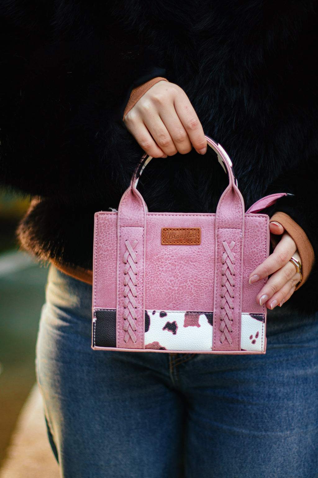 Wrangler Mini Cow Print Tote Bag