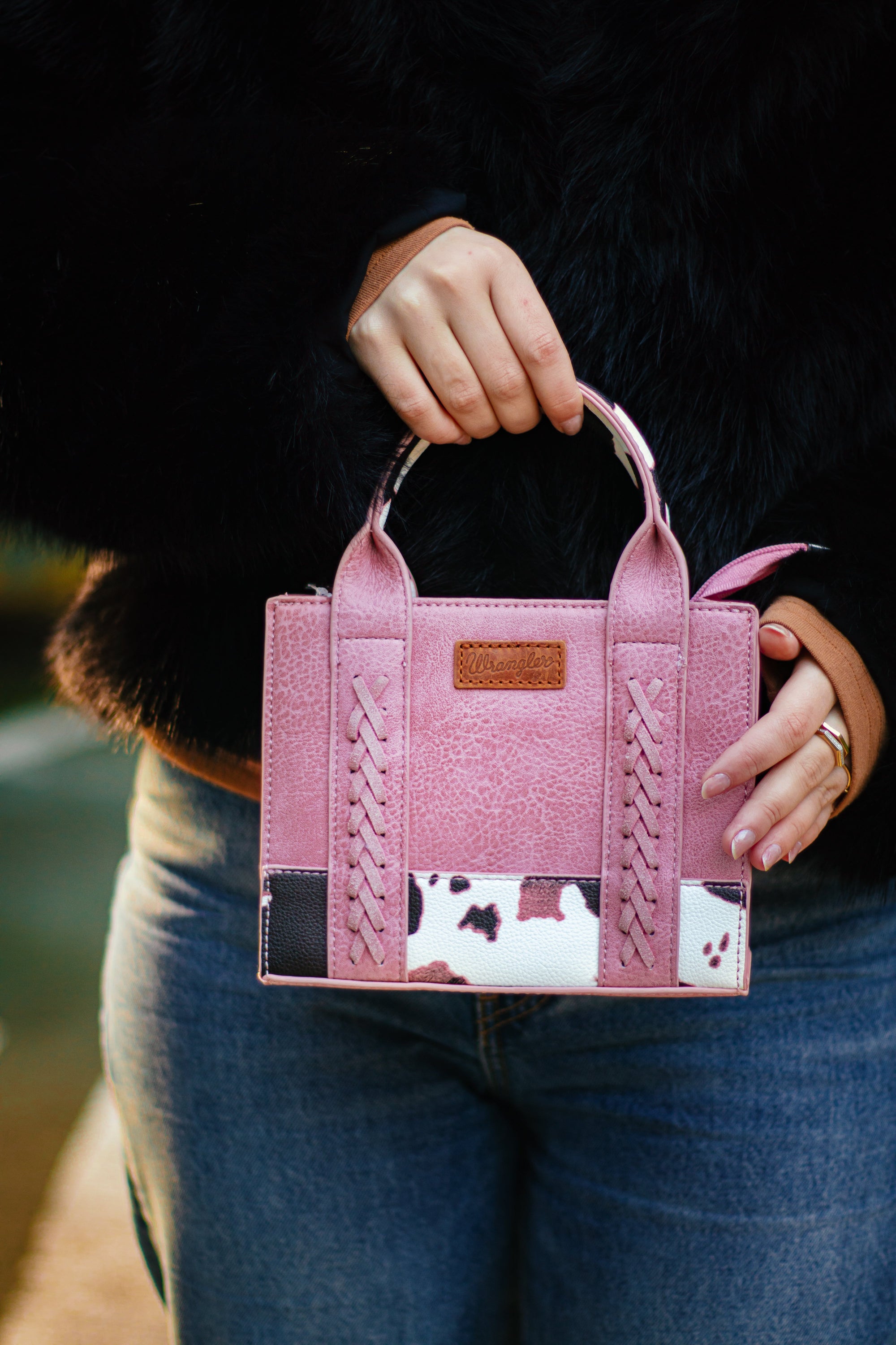 Wrangler Mini Cow Print Tote Bag