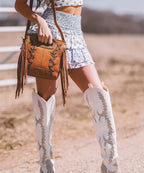Wrangler Top Handle Embroidered Fringe Tote Bag