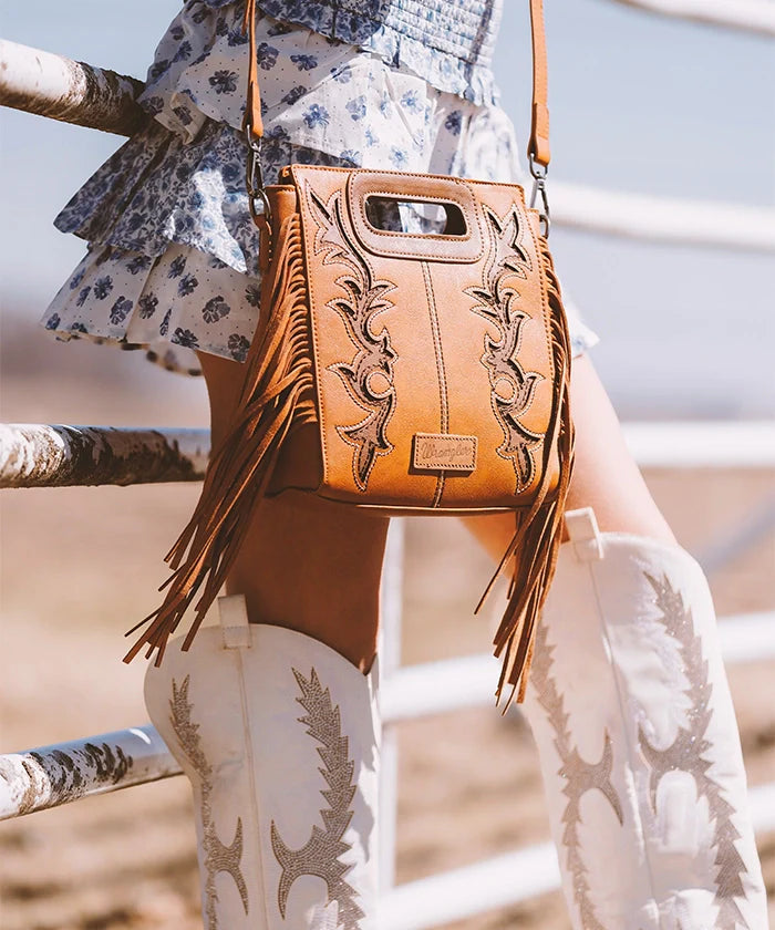 Wrangler Top Handle Embroidered Fringe Tote Bag