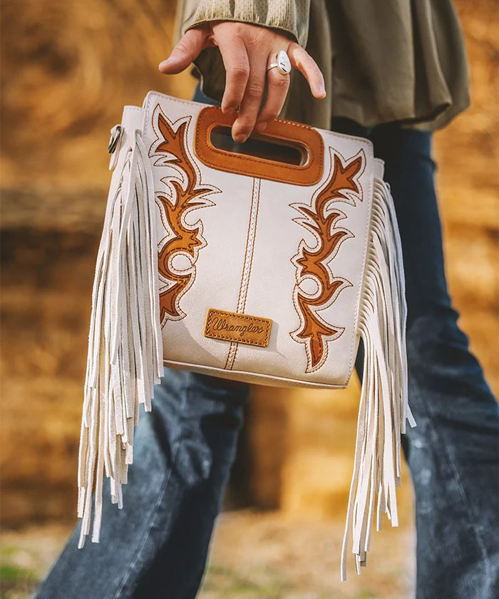 Wrangler Top Handle Embroidered Fringe Tote Bag