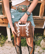 Wrangler Top Handle Embroidered Fringe Tote Bag