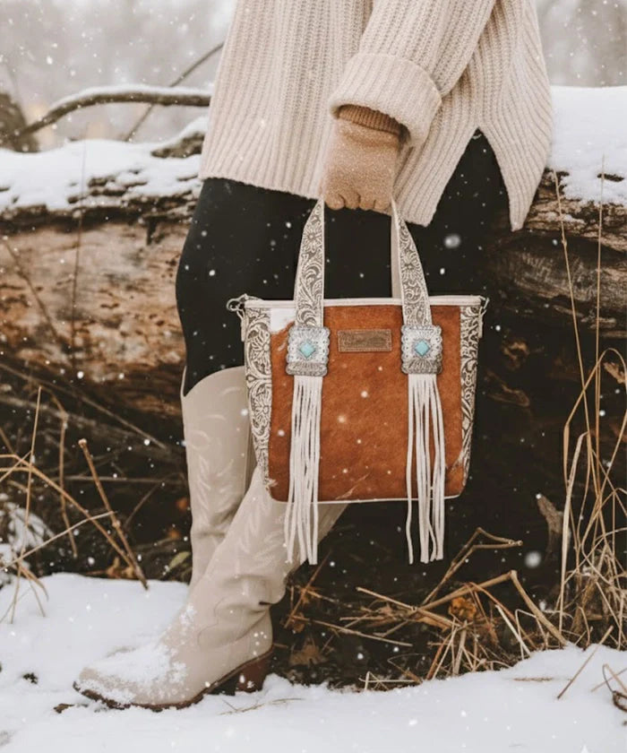 Wrangler Cowhide Fringe Concealed Carry Purse