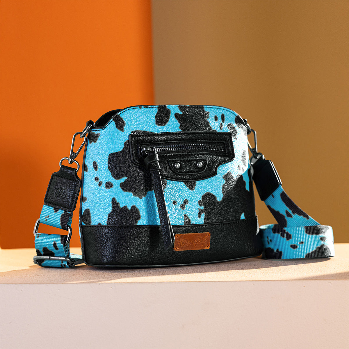 Wrangler Zippered Cow Print Crossbody Bag